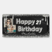 Girly Black & Silver Glitter Any Birthday Banner (Horizontaal)