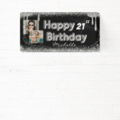 Girly Black & Silver Glitter Any Birthday Banner (Insitu)