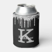 Girly Black Silver Glitter Drift Monogram Name Blikjeskoeler (Blikje Voorkant)