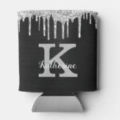 Girly Black Silver Glitter Drift Monogram Name Blikjeskoeler (Achterkant)