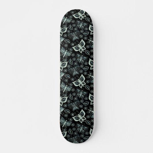 Girly Black & White Butterfly Patroon Skateboard (Voorkant)