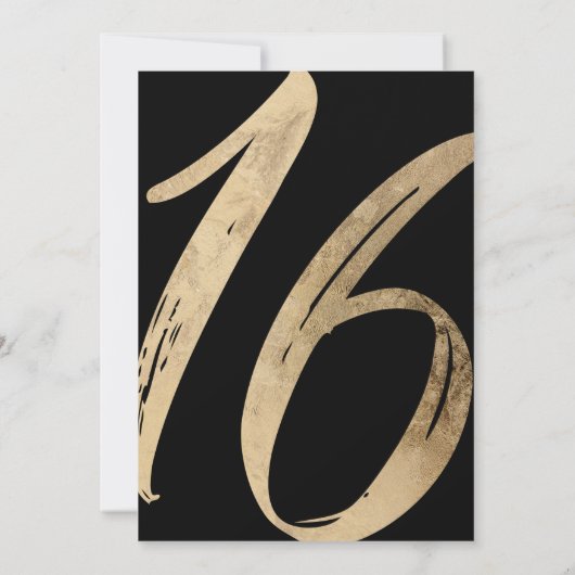 Girly Black White Faux Gold Foil Sweet 16 Kaart (Achterkant)
