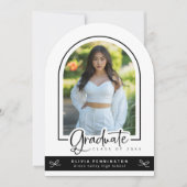 Girly Black White Foto Afstuderen Aankondiging (Voorkant)