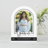 Girly Black White Foto Afstuderen Aankondiging (Staand voorkant)