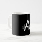 Girly Black White Modern Monogram Name Koffiemok (Voorkant links)