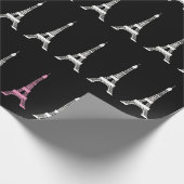 Girly Black White, roze Franse stijlbladtorens Cadeaupapier (Hoek)