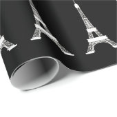 Girly Black White, roze Franse stijlbladtorens Cadeaupapier (Rol Hoek)