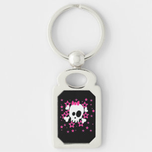 Girly Black White Skull Illustration Sleutelhanger