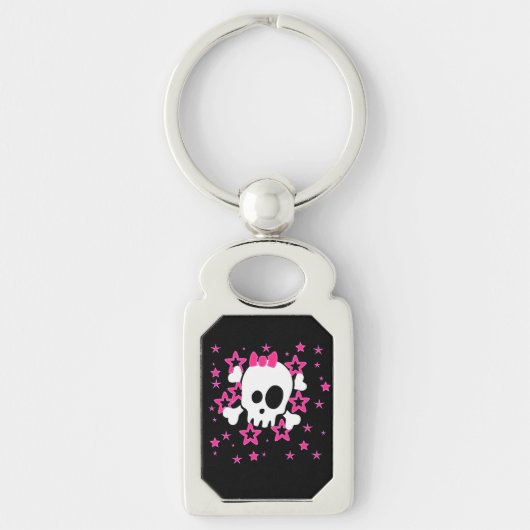 Girly Black White Skull Illustration Sleutelhanger (Voorkant)
