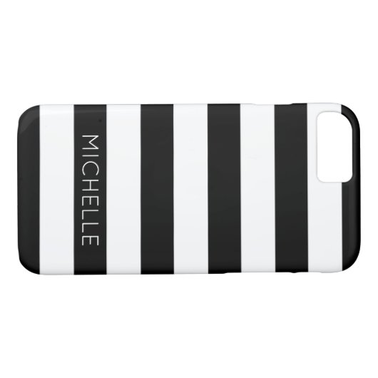 Girly Black White Stripes Aangepaste naam Monogram Case-Mate iPhone Case (Achterkant (Horizontaal))