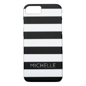 Girly Black White Stripes Aangepaste naam Monogram Case-Mate iPhone Case (Achterkant)