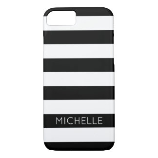 Girly Black White Stripes Aangepaste naam Monogram iPhone 8/7 Hoesje