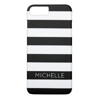 Girly Black White Stripes Aangepaste naam Monogram Case-Mate iPhone Case