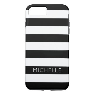 Girly Black White Stripes Aangepaste naam Monogram Case-Mate iPhone Case