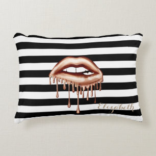 Girly Black White Stripes Metallic Driping Lips Accent Kussen