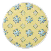 Girly Blauw en Geel Bloemen Keramische Knop (Voorkant)