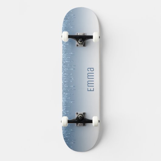 Girly blauw Glitter Skateboard met Naam (Voorkant)