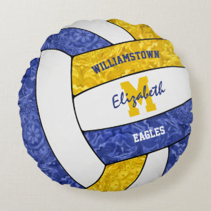 Girly Blauw Goud Volleybal Club Team School Kleure Rond Kussen