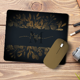  Girly Blauw & gouden glitter bloemenmonogram Muismat