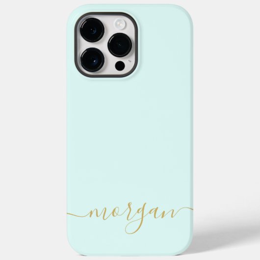Girly Blauw Monogram Modern Script Gepersonaliseer Case-Mate iPhone Case (Achterkant)