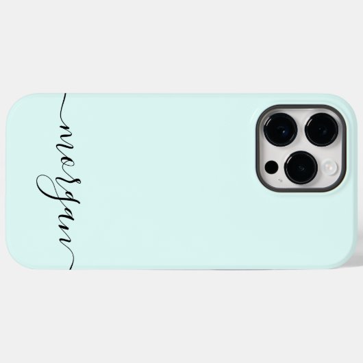 Girly Blauw Monogram Modern Script Gepersonaliseer Case-Mate iPhone Case (Achterkant (horizontaal))