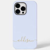Girly Blauw Monogram Modern Script Gepersonaliseer Case-Mate iPhone Case (Achterkant)