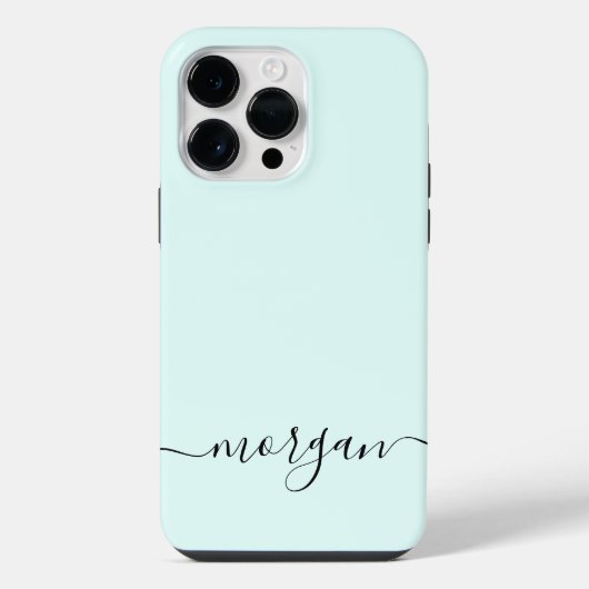 Girly Blauw Monogram Modern Script Gepersonaliseer iPhone Hoesje (Achterkant)