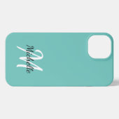 Girly Blauw Monogram Naam + Initiaal iPhone Hoesje (Achterkant horizontaal)