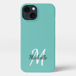 Girly Blauw Monogram Naam + Initiaal iPhone 13 Hoesje