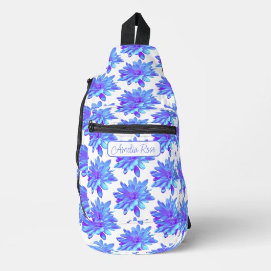  girly blauw paarse bloem sling bag (Voorkant)