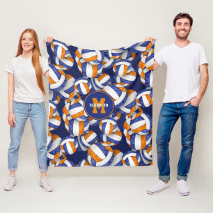 girly blauw sinaasappel volleybal team kleuren fleece deken