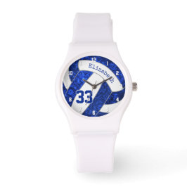 Girly Blauw Wit Aangepaste Sport Volleybal Horloge