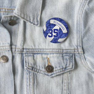 girly blauw wit volleybal club team kleuren ronde button 5,7 cm