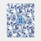 Girly blauw wit volleybal sportteam kleuren fleece deken (Voorkant)