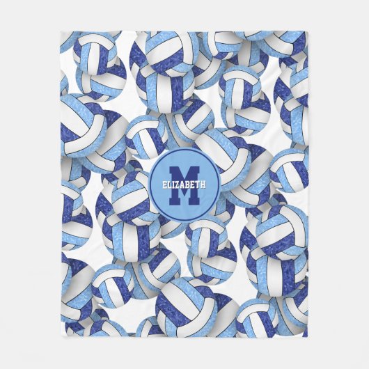 Girly blauw wit volleybal sportteam kleuren fleece deken (Voorkant)