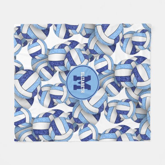 Girly blauw wit volleybal sportteam kleuren fleece deken (Voorkant (Horizontaal))