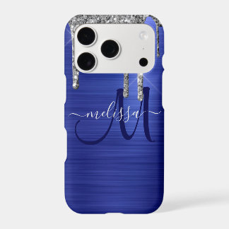 Girly Blauwe Drip Glitter Borstel Metaal Monogram