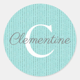Girly Blauwgroen Aqua Blue Glitter Strepen Monogra Ronde Sticker