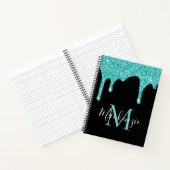 Girly Blauwgroen Aqua Sparkle Glitter Driemonogram Notitieboek (Binnen)