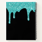 Girly Blauwgroen Aqua Sparkle Glitter Driemonogram Notitieboek (Achterkant)