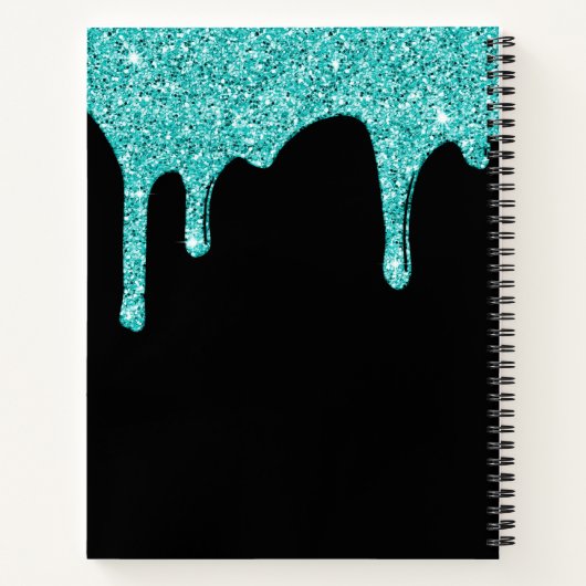 Girly Blauwgroen Aqua Sparkle Glitter Driemonogram Notitieboek (Achterkant)