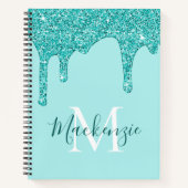 Girly Blauwgroen Aqua Sparkle Glitter Driemonogram Notitieboek (Voorkant)