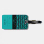 Girly Blauwgroen Black Damask Bagagelabels (Achterkant horizontaal)