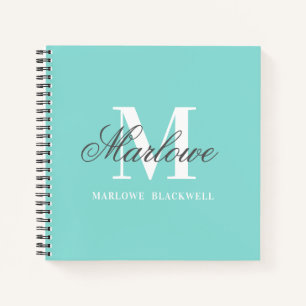 Girly Blauwgroen Blue Gray Monogram Calligrafie Notitieboek