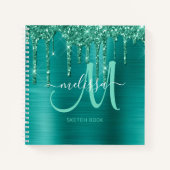 Girly Blauwgroen Dripping Glitter Geborsteld Metal Notitieboek (Voorkant)