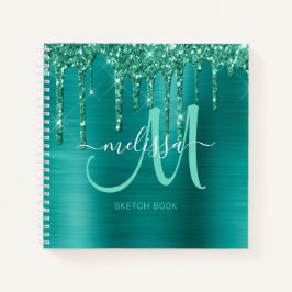 Girly Blauwgroen Dripping Glitter Geborsteld Metal Notitieboek
