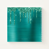 Girly Blauwgroen Dripping Glitter Geborsteld Metal Notitieboek (Achterkant)
