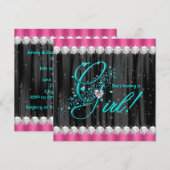 Girly Blauwgroen en Hot Pink Baby shower Kaart (Voorkant / Achterkant)