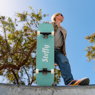 Girly blauwgroen en wit gepersonaliseerde naam ska persoonlijk skateboard
