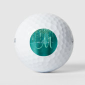 Girly Blauwgroen Geborsteld Metaal Dripping Glitte Golfballen (Voorkant)